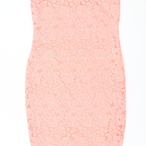 River Island Women Pink Lace Bodycon Dress Size 8 Sleeveless