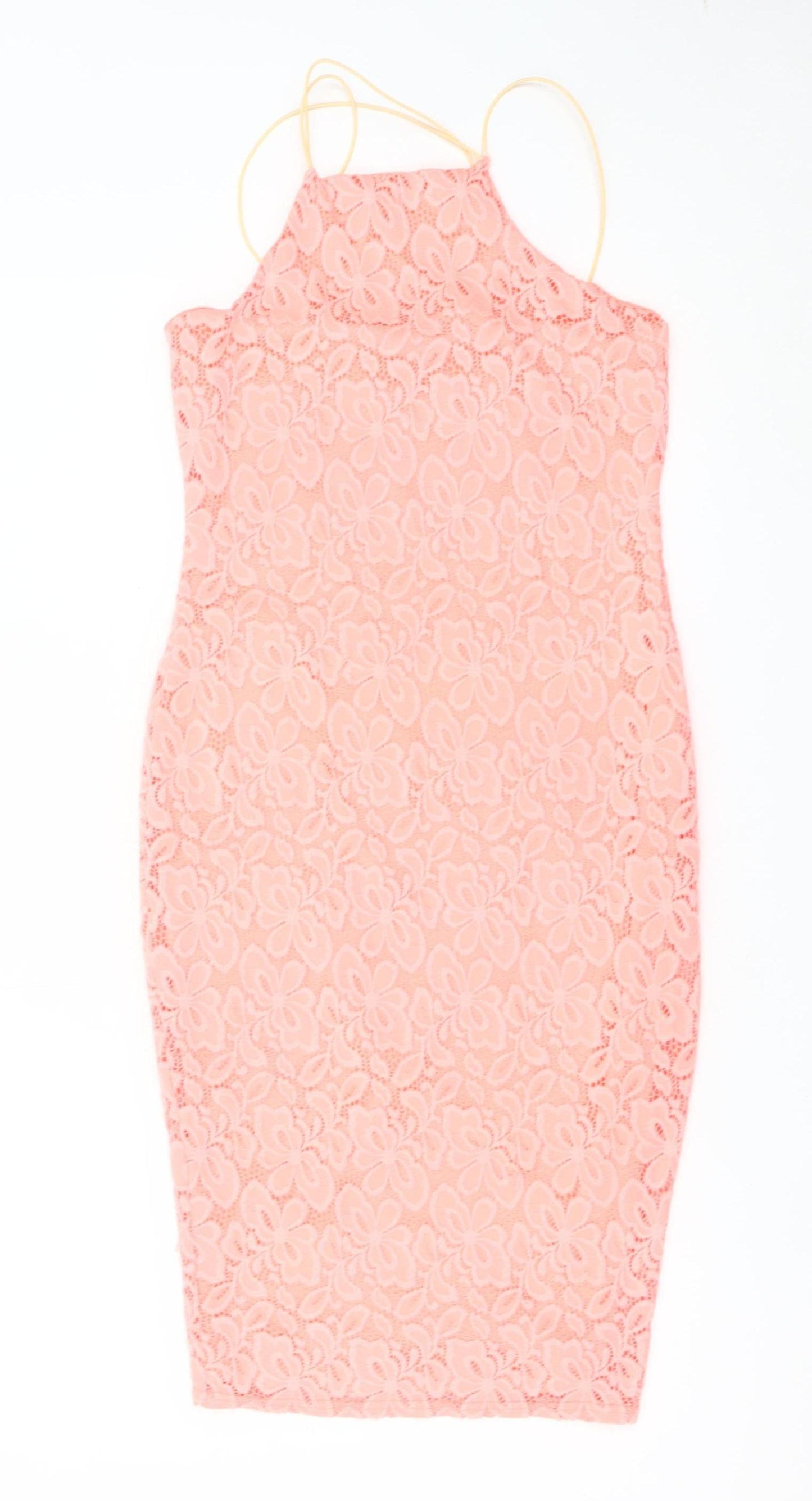 River Island Women Pink Lace Bodycon Dress Size 8 Sleeveless