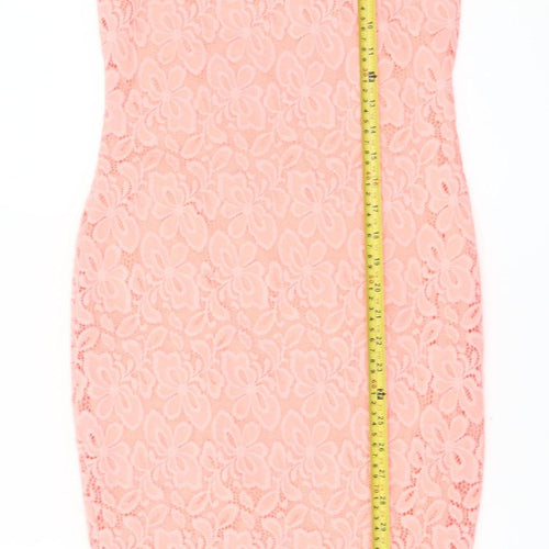 River Island Women Pink Lace Bodycon Dress Size 8 Sleeveless