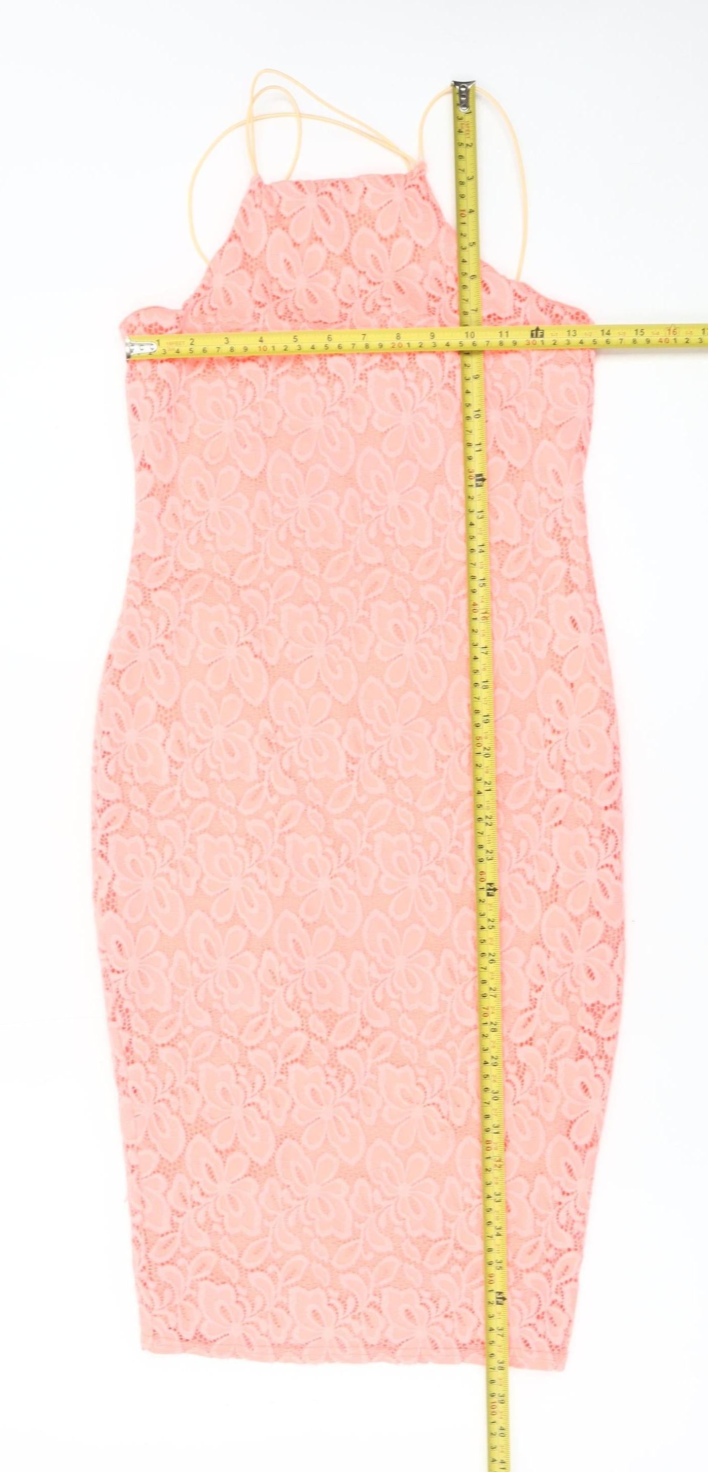 River Island Women Pink Lace Bodycon Dress Size 8 Sleeveless