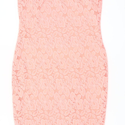 River Island Women Pink Lace Bodycon Dress Size 8 Sleeveless