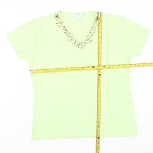 Impact Designer Collection Womens Green Beaded V-Neck Short Sleeve T-Shirt L
