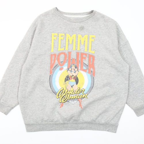 Wonder Woman Womens Grey L Pullover Sweatshirt Graphic Print