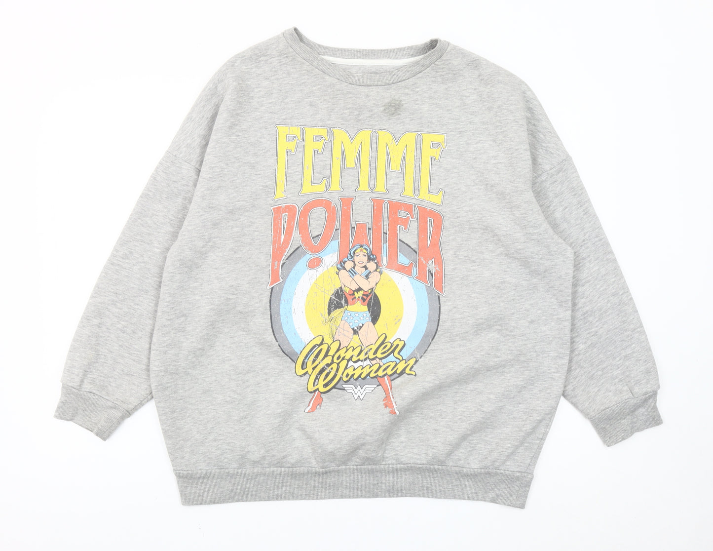 Wonder Woman Womens Grey L Pullover Sweatshirt Graphic Print