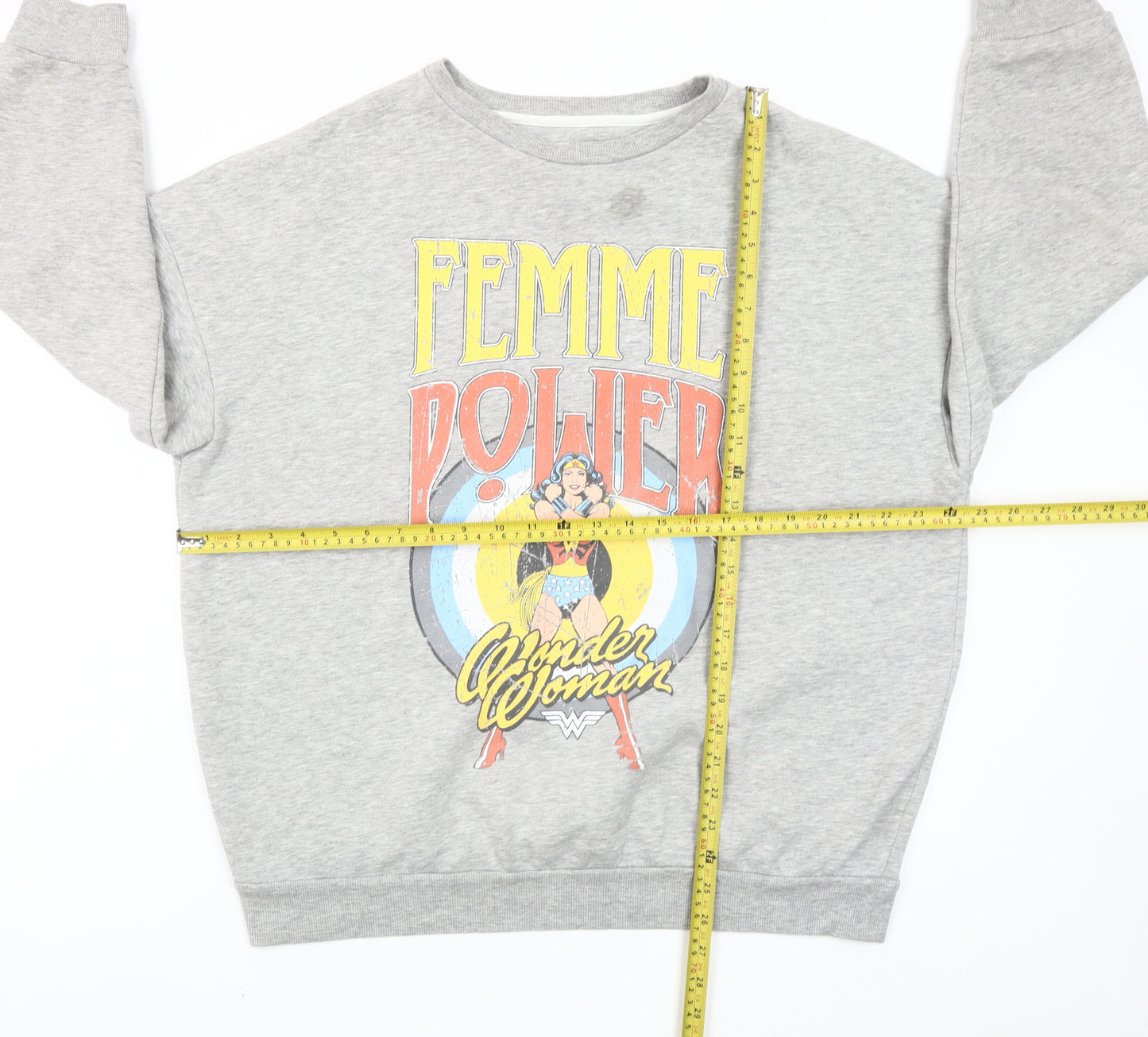 Wonder Woman Womens Grey L Pullover Sweatshirt Graphic Print