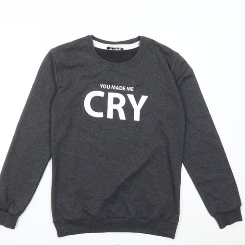 Dies Girls Grey Pullover Sweatshirt L Graphic Print Crew Neck