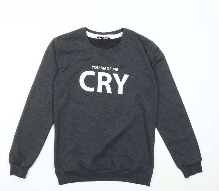 Dies Girls Grey Pullover Sweatshirt L Graphic Print Crew Neck