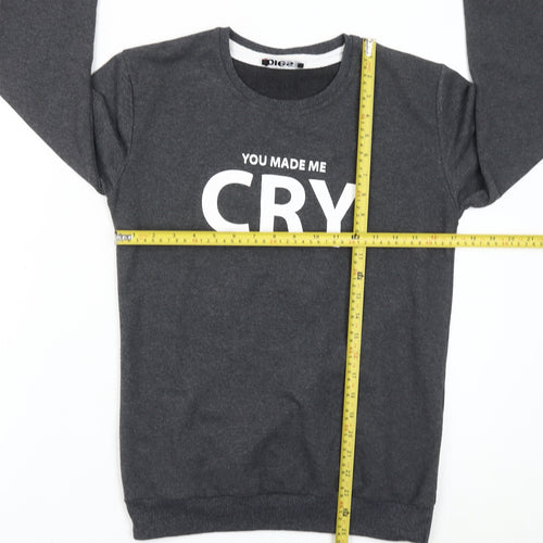 Dies Girls Grey Pullover Sweatshirt L Graphic Print Crew Neck