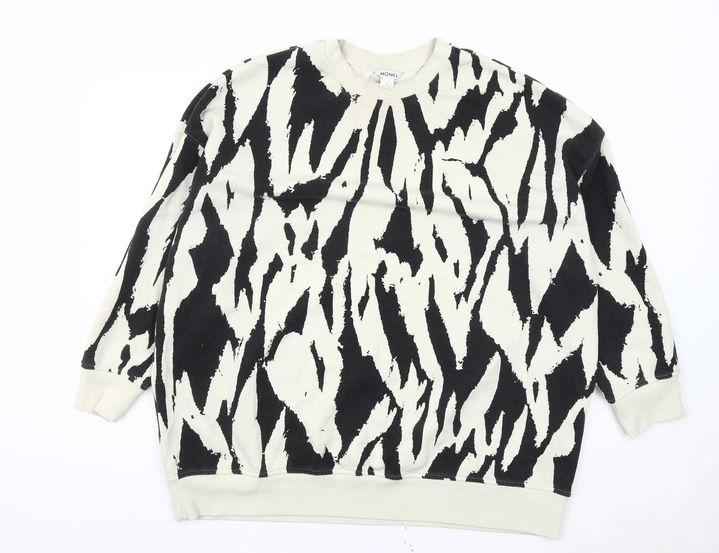 Monki Women’s Black & Ivory Animal Print Sweatshirt L Cotton Blend