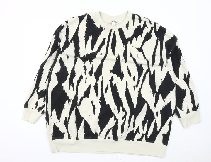 Monki Women’s Black & Ivory Animal Print Sweatshirt L Cotton Blend