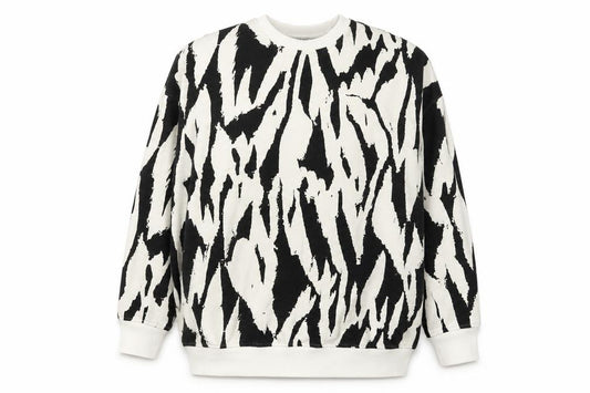Front view of Monki Women’s Black & Ivory Animal Print Sweatshirt L Cotton Blend