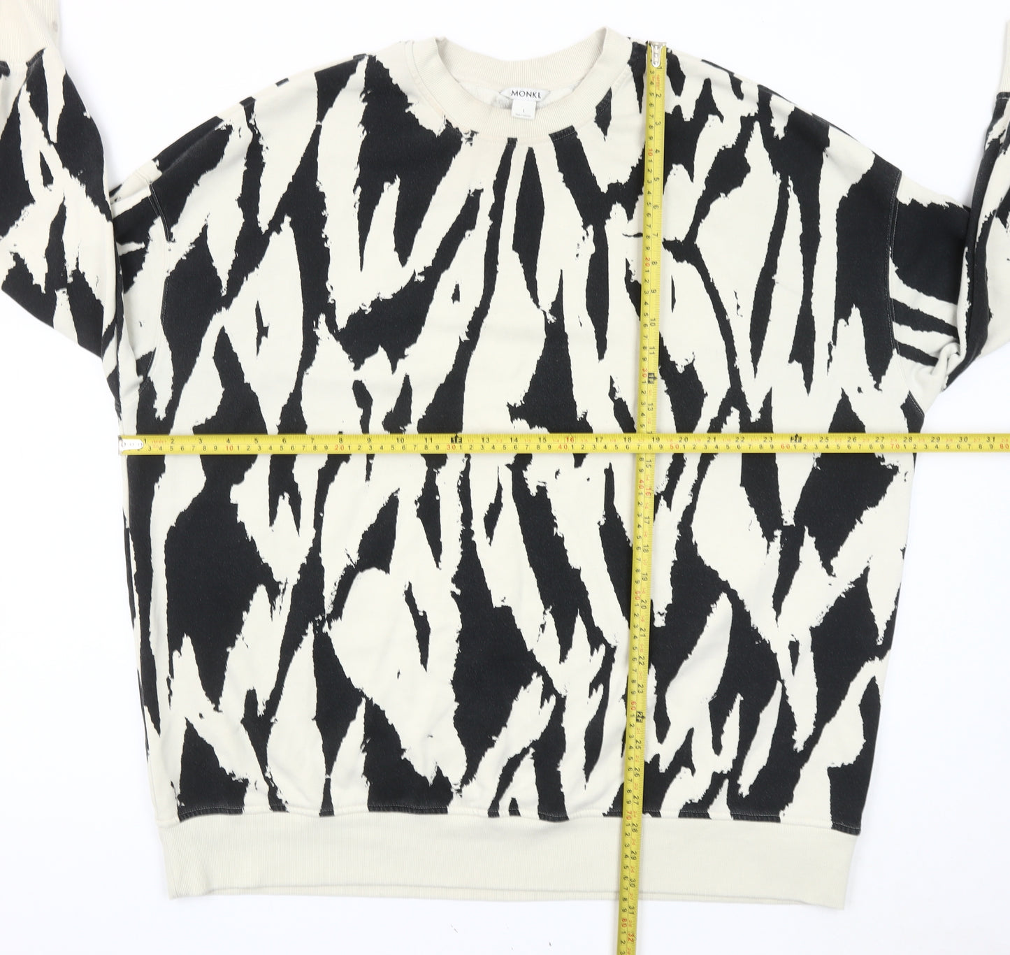 Monki Women’s Black & Ivory Animal Print Sweatshirt L Cotton Blend