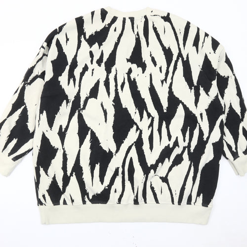 Monki Women’s Black & Ivory Animal Print Sweatshirt L Cotton Blend