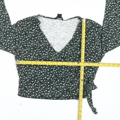 Monki Womens Green Floral Wrap Blouse Long Sleeve Size S