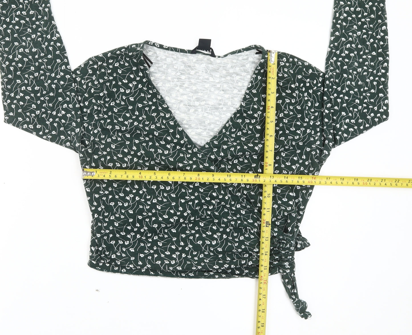 Monki Womens Green Floral Wrap Blouse Long Sleeve Size S