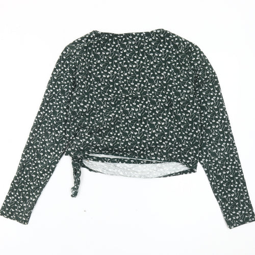 Monki Womens Green Floral Wrap Blouse Long Sleeve Size S