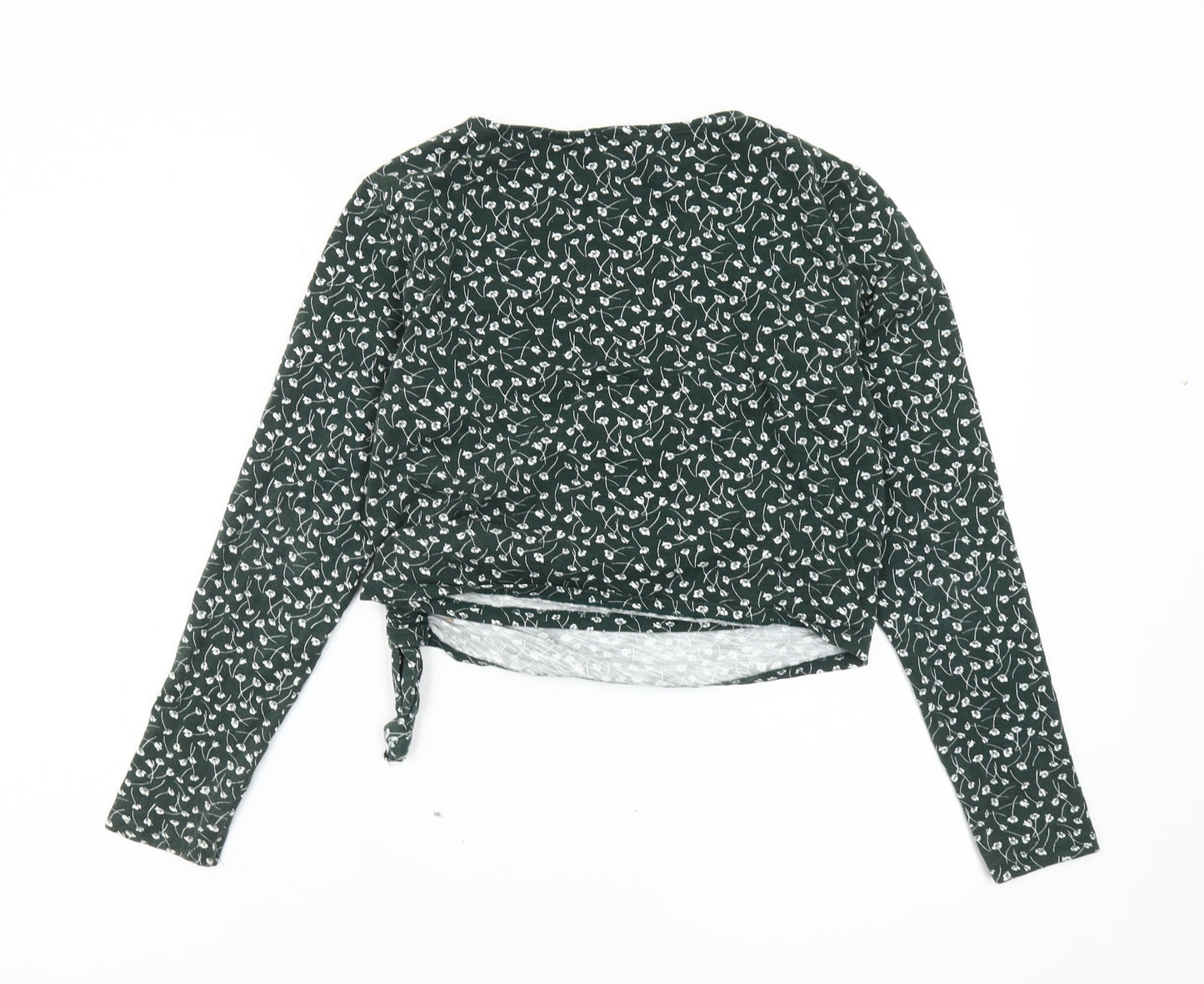 Monki Womens Green Floral Wrap Blouse Long Sleeve Size S