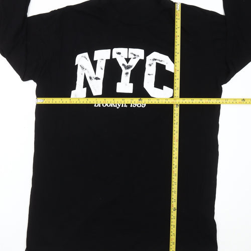 Boohoo Women Black NYC Graphic Long Sleeve Cotton T-Shirt Size 16
