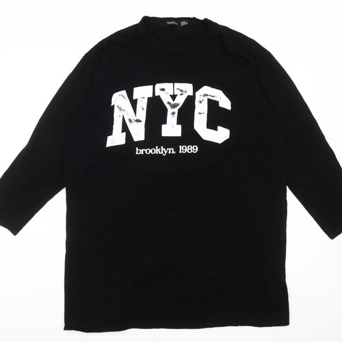 Boohoo Women Black NYC Graphic Long Sleeve Cotton T-Shirt Size 16