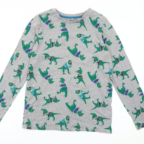 Marks and Spencer Boys Grey Dinosaur Long Sleeve Cotton T-Shirt Age 7