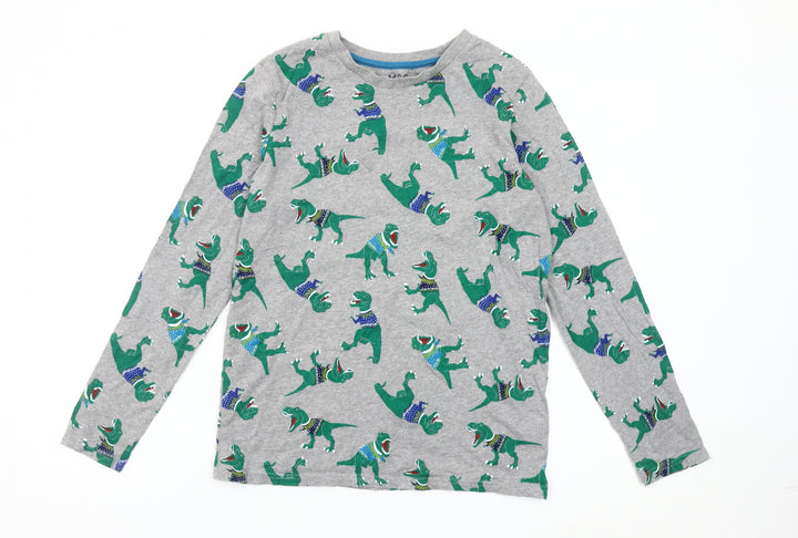 Marks and Spencer Boys Grey Dinosaur Long Sleeve Cotton T-Shirt Age 7