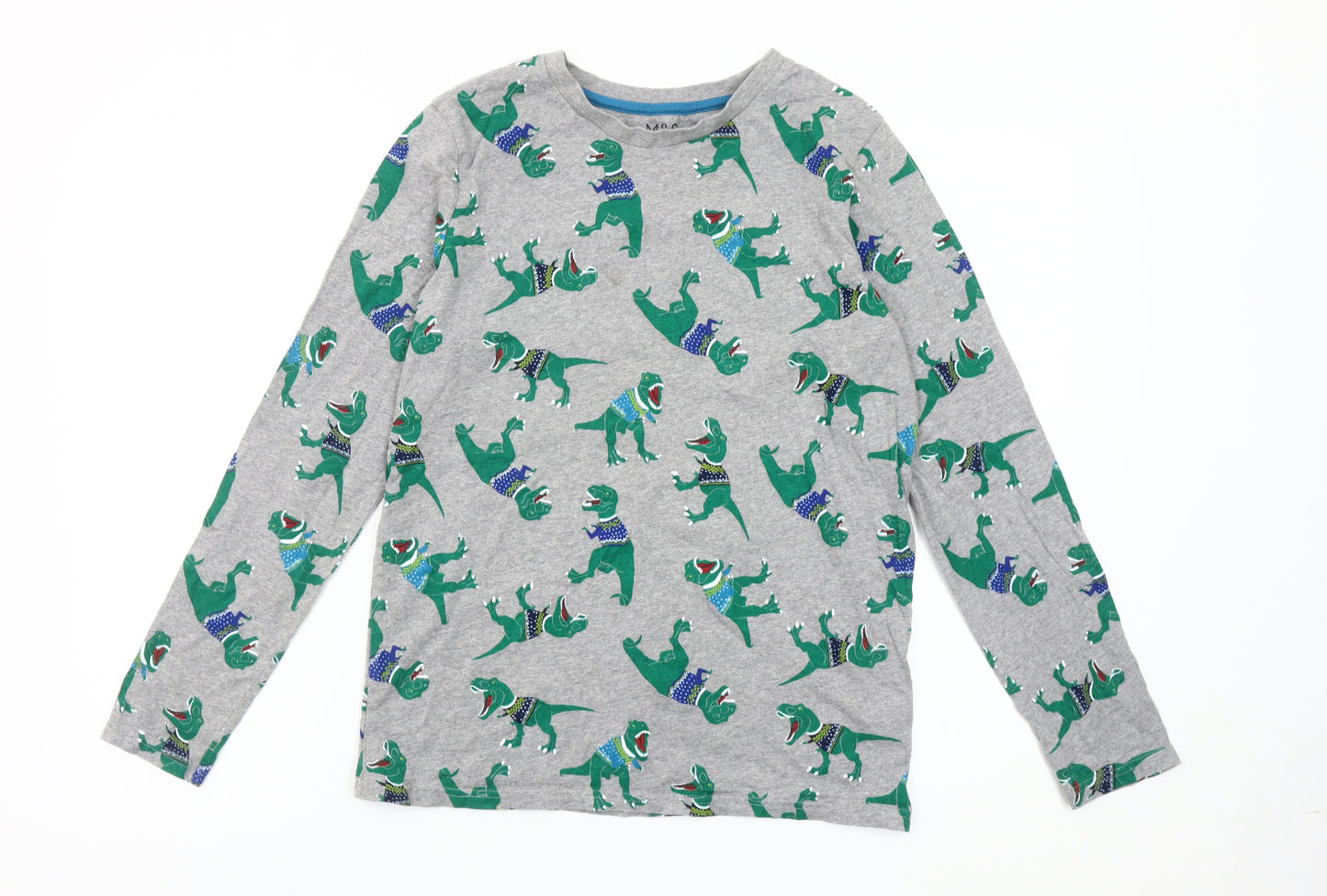 Marks and Spencer Boys Grey Dinosaur Long Sleeve Cotton T-Shirt Age 7