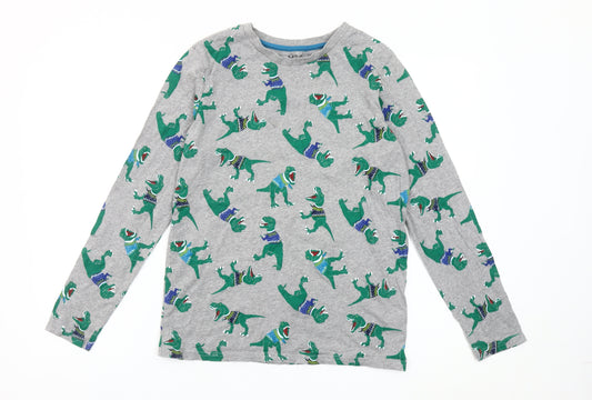 Front view of Marks & Spencer boys’ grey dinosaur long sleeve cotton t-shirt age 7