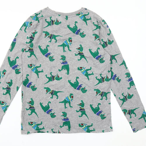 Marks and Spencer Boys Grey Dinosaur Long Sleeve Cotton T-Shirt Age 7