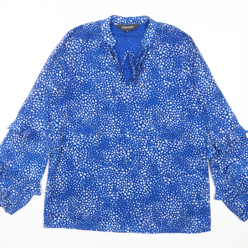 Sosandar Womens Blue Heart Print Tunic Blouse Size 10 Long Sleeve