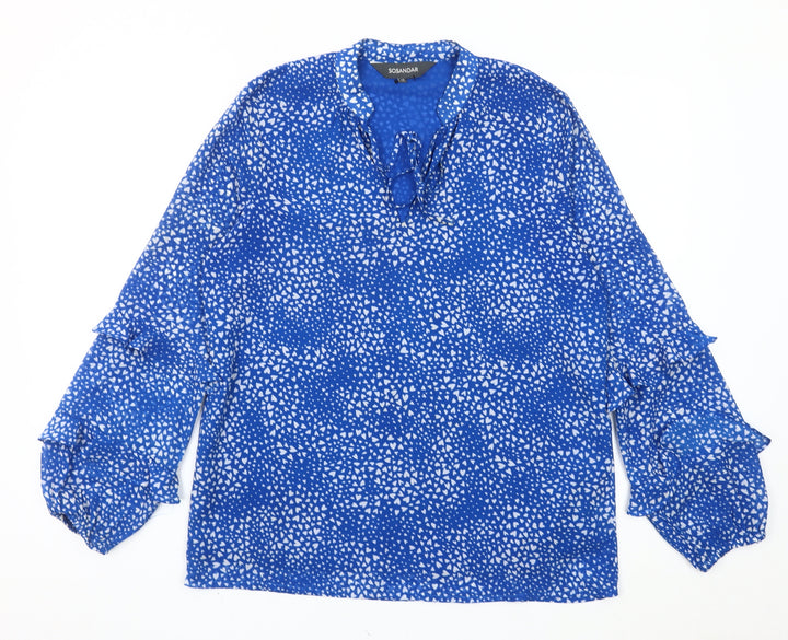 Sosandar Womens Blue Heart Print Tunic Blouse Size 10 Long Sleeve
