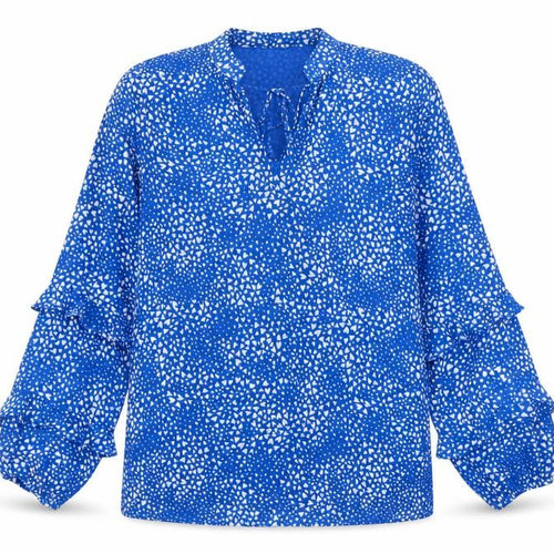 Sosandar Womens Blue Heart Print Tunic Blouse Size 10 Long Sleeve
