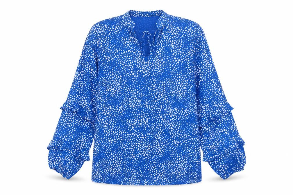 Sosandar Womens Blue Heart Print Tunic Blouse Size 10 Long Sleeve