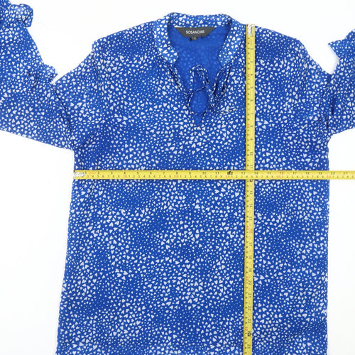 Sosandar Womens Blue Heart Print Tunic Blouse Size 10 Long Sleeve