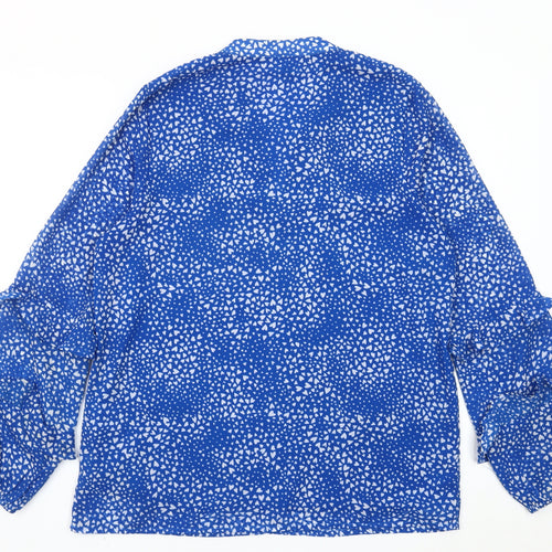Sosandar Womens Blue Heart Print Tunic Blouse Size 10 Long Sleeve