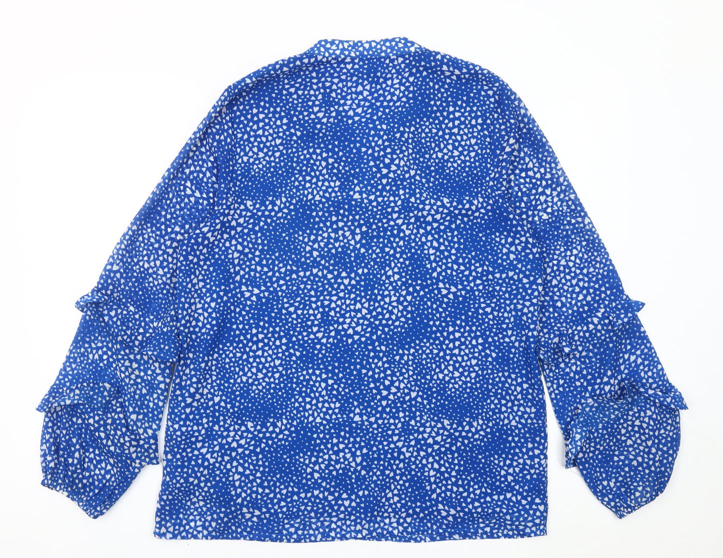 Sosandar Womens Blue Heart Print Tunic Blouse Size 10 Long Sleeve