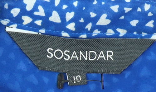 Sosandar Womens Blue Heart Print Tunic Blouse Size 10 Long Sleeve