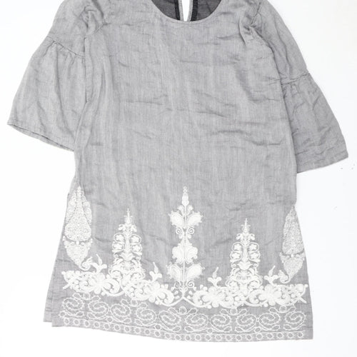 Khaadi Women’s Grey Embroidered Cotton Shift Dress Size 8