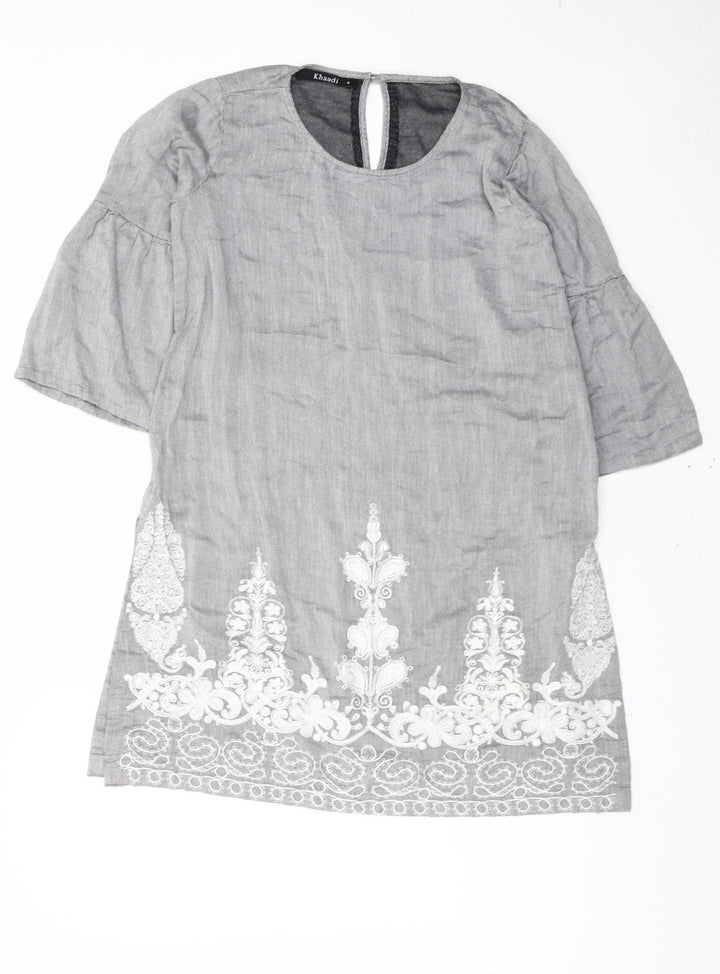 Khaadi Women’s Grey Embroidered Cotton Shift Dress Size 8