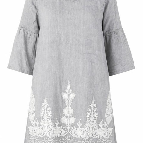 Khaadi Women’s Grey Embroidered Cotton Shift Dress Size 8