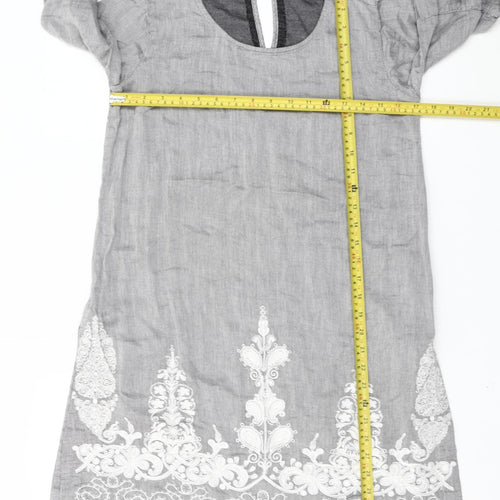 Khaadi Women’s Grey Embroidered Cotton Shift Dress Size 8