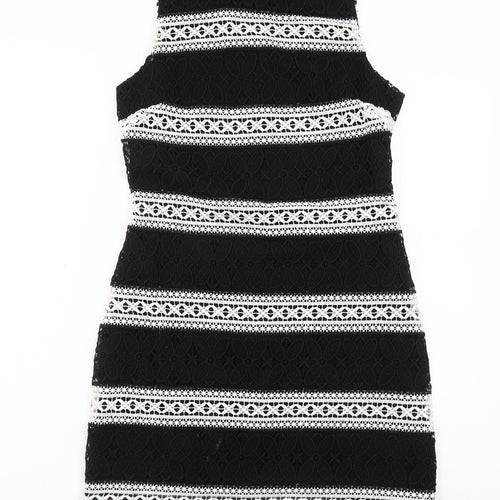 Topshop Women’s Black White Lace Striped Mini Dress Size 10