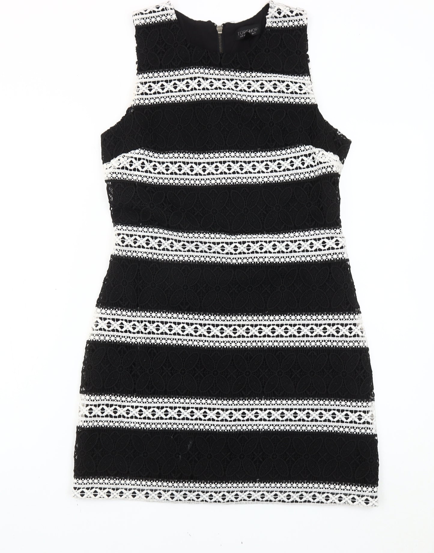 Topshop Women’s Black White Lace Striped Mini Dress Size 10