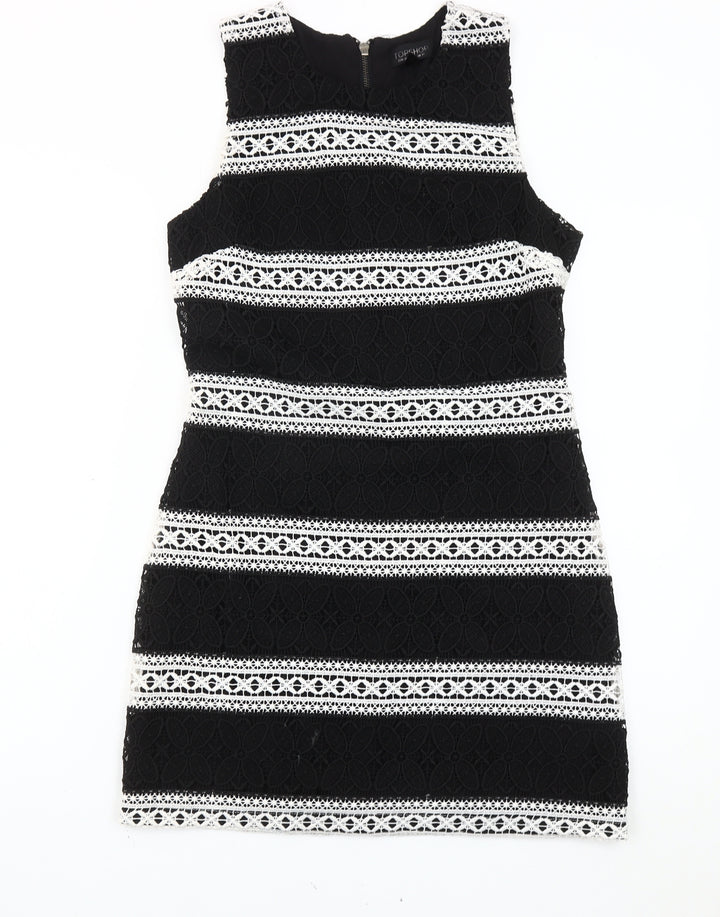 Topshop Women’s Black White Lace Striped Mini Dress Size 10