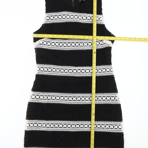 Topshop Women’s Black White Lace Striped Mini Dress Size 10