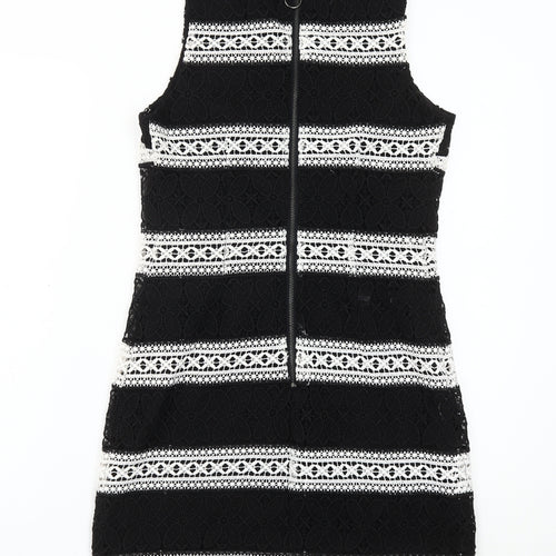 Topshop Women’s Black White Lace Striped Mini Dress Size 10