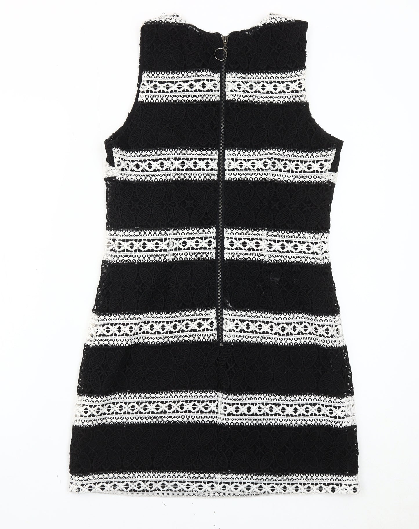 Topshop Women’s Black White Lace Striped Mini Dress Size 10