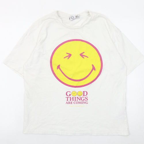 Smiley World Women’s White Graphic T-Shirt Size S Short Sleeve
