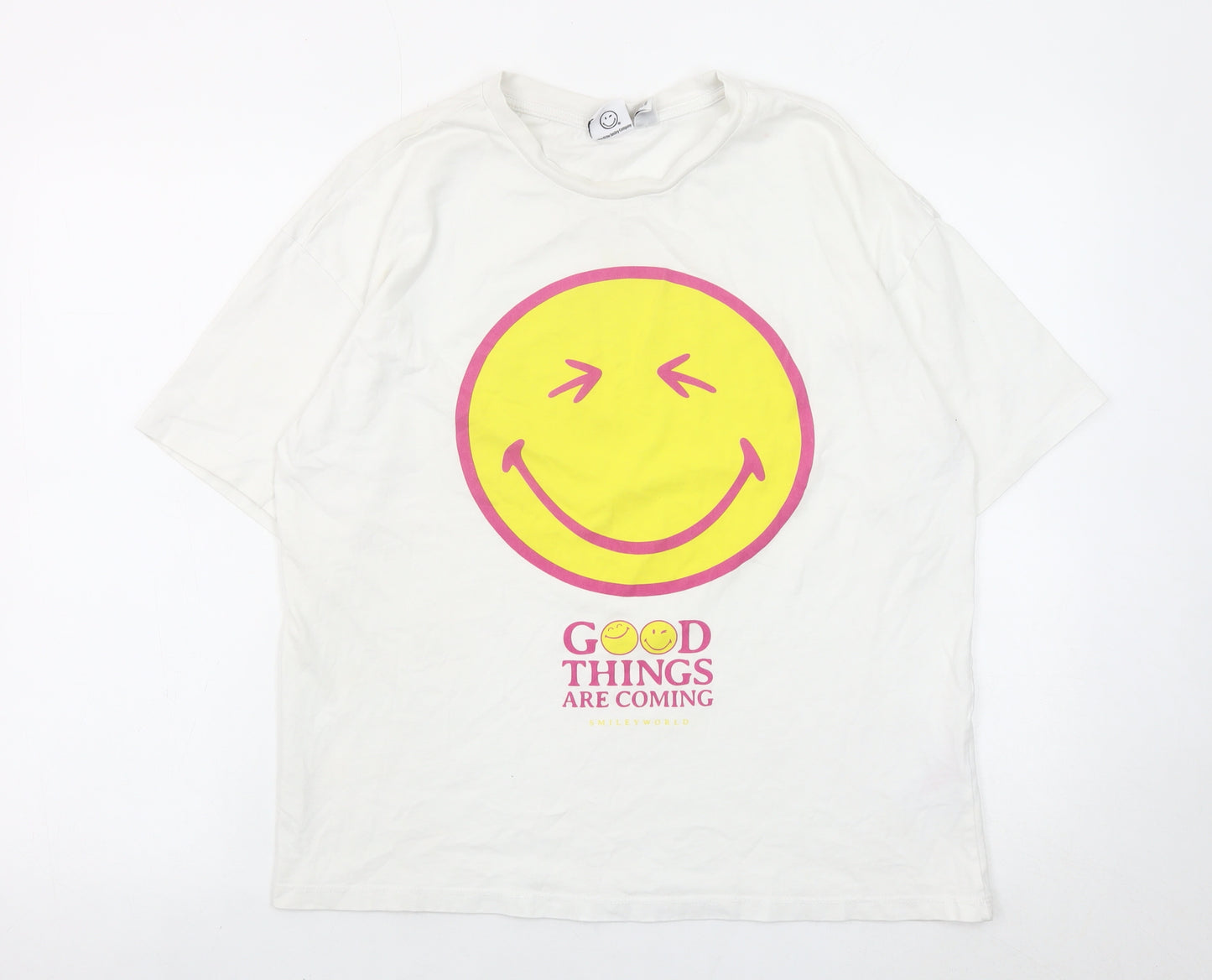Smiley World Women’s White Graphic T-Shirt Size S Short Sleeve