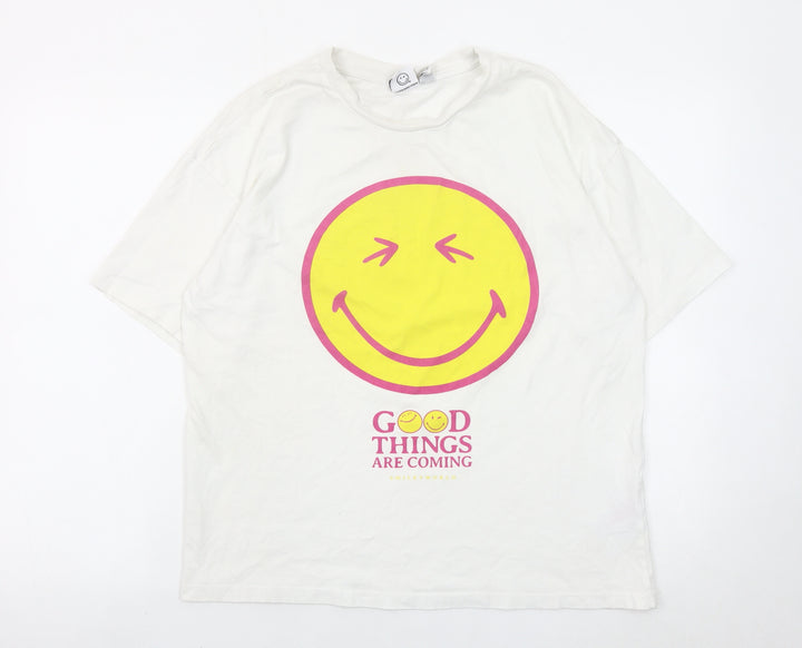 Smiley World Women’s White Graphic T-Shirt Size S Short Sleeve