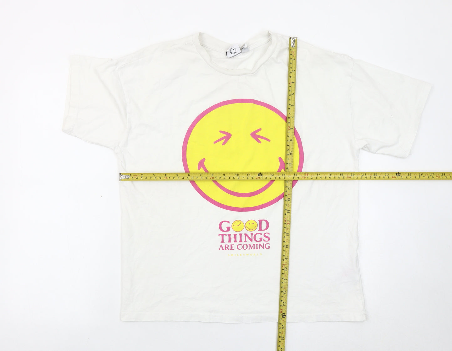 Smiley World Women’s White Graphic T-Shirt Size S Short Sleeve